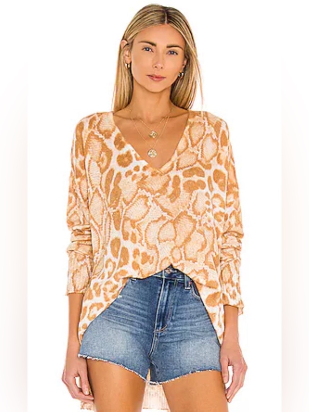 Show Me Your Mumu Cliffside Sweater Sandy Cheetah Knit XS Oversized Boho Tunic